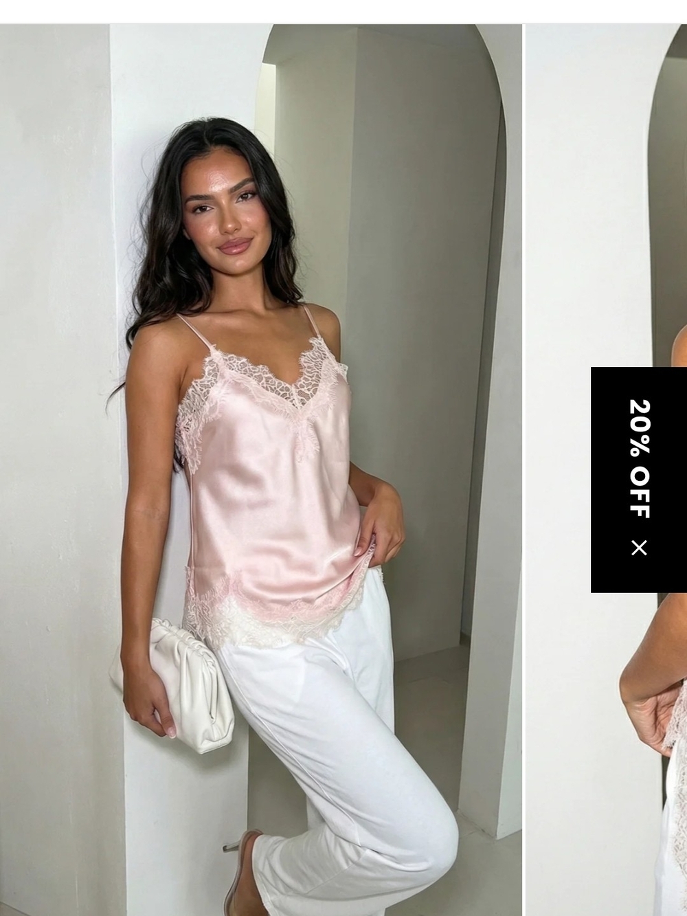 Emprada Lace-Trim Satin Cami in Blush Pink